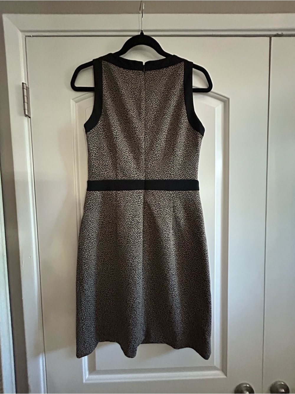 Tahari Leopard-Print Midi Sheath Dress in Taupe and Black - Picture 3 of 4